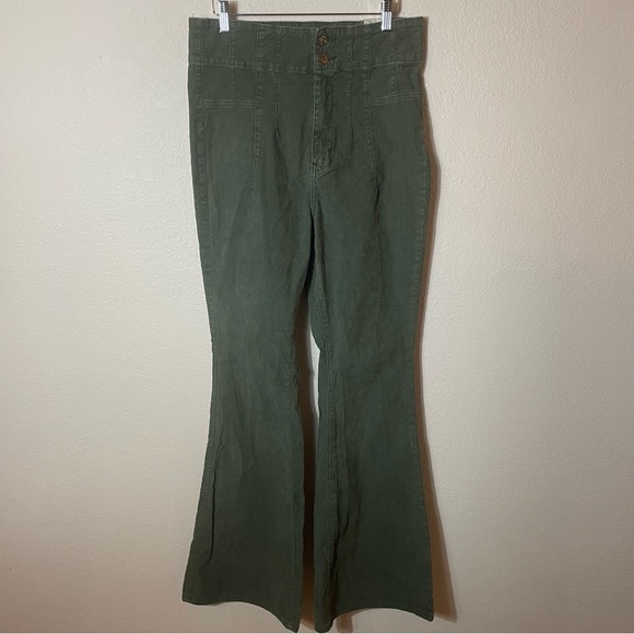 We The Free People Jayde Cord High Rise Huntress Green Corduroy Pants Sz 31 NWT - Picture 2 of 10